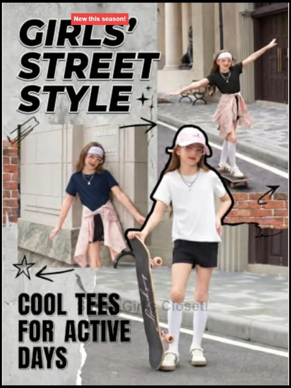 Girls Rolled Short Sleeve Basic T-Shirt Crewneck Solid Tee Summer Top 3 Pack